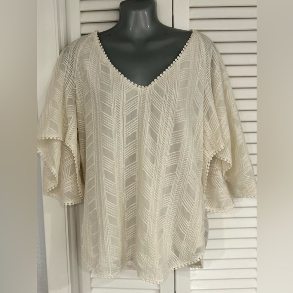 Amanda Uprichard cream colored herringbone patterned top au medium - Picture 1 of 7